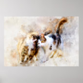 水彩画の猫が寄り添うやさしい抽象芸術 ポスター (正面)