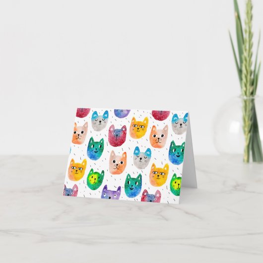 水彩画の猫と友達 サンキューカード (正面)