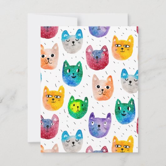 水彩画の猫と友達 サンキューカード (正面)