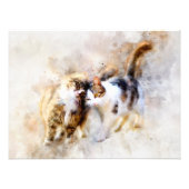 水彩画の猫の寄り添う抽象的なアート フォトプリント (正面)