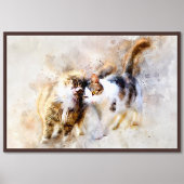 水彩画の猫の寄り添う抽象的なアート フォトプリント