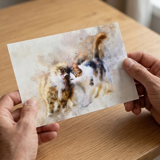 水彩画の猫の抽象的な愛情表現 ポストカード