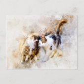 水彩画の猫の抽象的な愛情表現 ポストカード (正面)