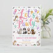 水彩画の猫の誕生日おめでとう Let's Pawty 招待状 (スタンド正面)