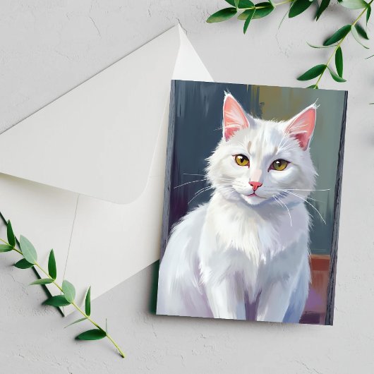 水彩画の猫ペットアートカード | 白猫
