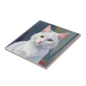 水彩画の猫ペットアート 白猫 タイル (側面)
