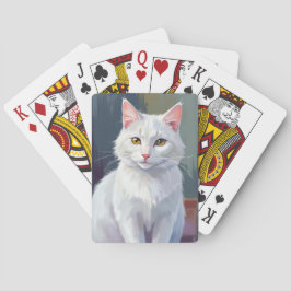 水彩画の猫ペットアート 白猫 トランプ