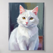水彩画の猫ペットアート 白猫 ポスター (正面)