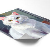 水彩画の猫ペットアート 白猫 ポスター (角)