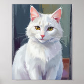 水彩画の猫ペットアート 白猫 ポスター (正面)