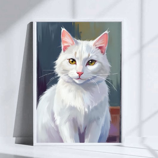 水彩画の猫ペットアート 白猫 ポスター