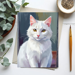 水彩画の猫ペットアート 白猫 ポストカード