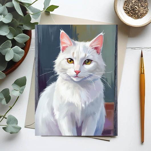 水彩画の猫ペットアート 白猫 ポストカード