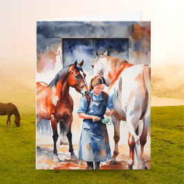 水彩画の獣医卒業式と馬のaiアートワーク カード