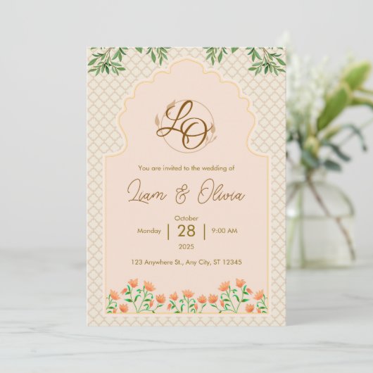 水彩画の王室ウェディング招待カード 招待状 (スタンド正面)