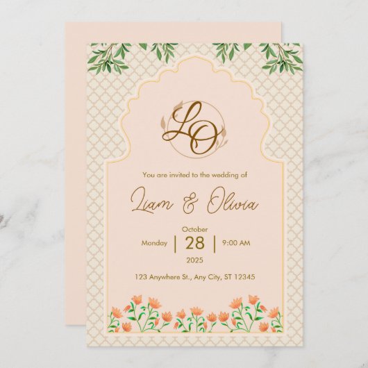 水彩画の王室ウェディング招待カード 招待状 (正面/裏面)