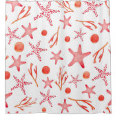 水彩画の珊瑚の紅海の創造物の継ぎ目が無いパターン シャワーカーテン (正面)