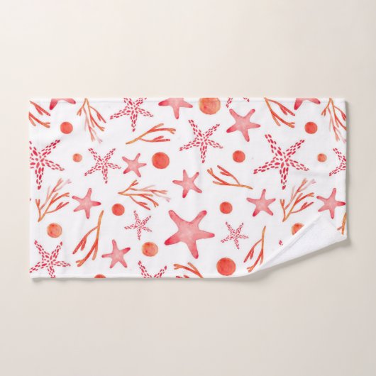 水彩画の珊瑚の紅海の創造物の継ぎ目が無いパターン バスタオルセット (ハンドタオル)