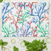 水彩画の珊瑚パターン キッチンタオル (折り畳み)