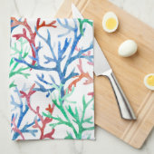 水彩画の珊瑚パターン キッチンタオル (四つ折り)