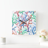 水彩画の珊瑚パターン スクエア壁時計 (ホーム)