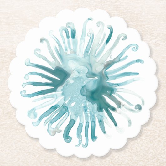水彩画の珊瑚-青2 ペーパーコースター (正面)