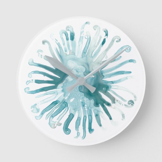 水彩画の珊瑚-青2 ラウンド壁時計 (正面)