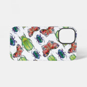 水彩画の甲虫と蝶の模様 iPhoneケース (裏面横)