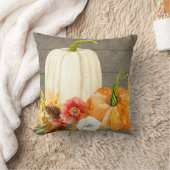 水彩画の白いカボチャ赤いケシの秋の葉木 クッション (ブランケット)