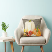 水彩画の白いカボチャ赤いケシの秋の葉木 クッション (椅子)