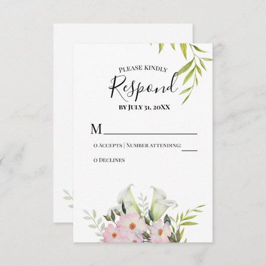 水彩画の白いコリラリスの結婚式出欠確認カード 出欠カード (正面/裏面)