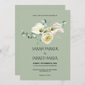 水彩画の白いコーラ・ユリのブーケ ウェディング 招待状 (正面/裏面)