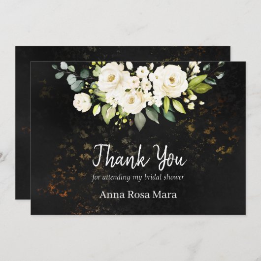 *~* 水彩画の白いバラのブライダルシャワー ラスティック サンキューカード (正面/裏面)