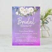*~* 水彩画の白いバラの ブライダルシャワー マゼンタ 招待状 (スタンド正面)