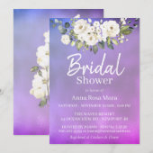 *~* 水彩画の白いバラの ブライダルシャワー マゼンタ 招待状 (正面/裏面)