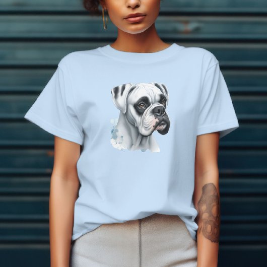 水彩画の白いボクサー犬 Tシャツ