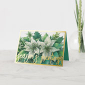 水彩画の白いポインセチアのクリスマス シーズンカード (正面)