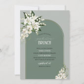 水彩画の白いユリと緑の背景のグラデーション 招待状 (正面)