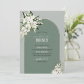 水彩画の白いユリと緑の背景のグラデーション 招待状 (スタンド正面)