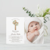 水彩画の白いユリの花の洗礼写真 招待状 (スタンド正面)