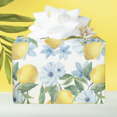 水彩画の白いレモンと花のラッピングペーパー ラッピングペーパー
