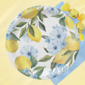 水彩画の白いレモンと花 ペーパープレート