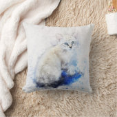 水彩画の白い子猫 クッション (ブランケット)