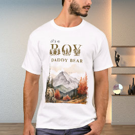 水彩画の白い森のベビーシャワーお父さんギフト Tシャツ