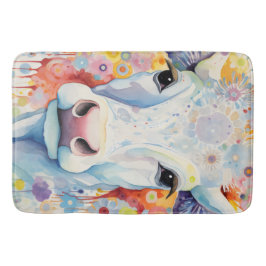 水彩画の白い牛 ソフトでふんわり バスマット