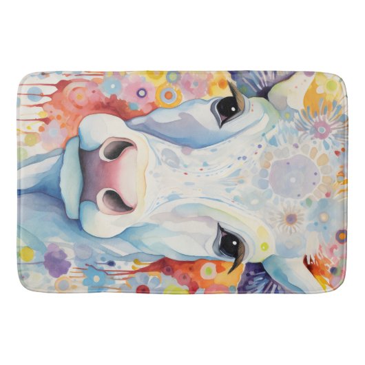 水彩画の白い牛 ソフトでふんわり バスマット (正面)