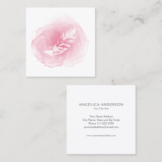 水彩画の白い羽の名刺 スクエア名刺 (正面/裏面)