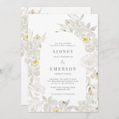 水彩画の白い芍薬の結婚式のアーチの招待状 招待状 (正面/裏面)