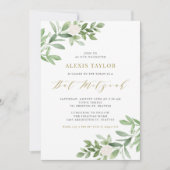 水彩画の白い花とグリーンが織りなす バット・ミツバ祭 招待状 (正面)