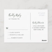 水彩画の白い花と緑の結婚式の出欠確認 ポストカード (裏面)